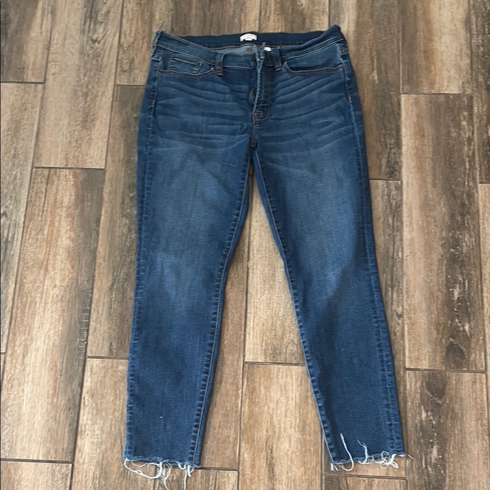 J. Crew Blue Ankle Cropped Jeans with Frayed Hem